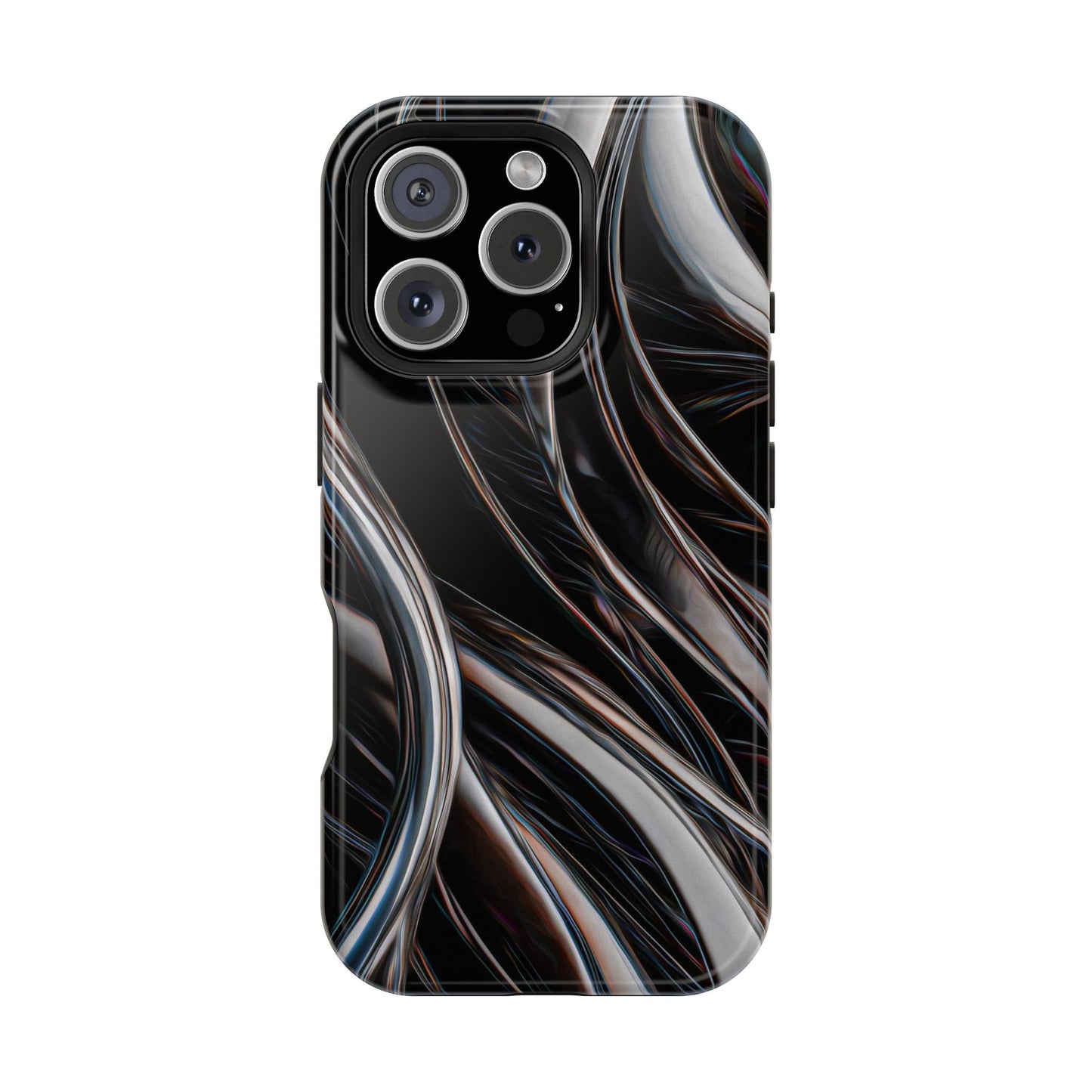 Black Metallic Streaks Phone Case – MagSafe Compatible for iPhone & Samsung Galaxy