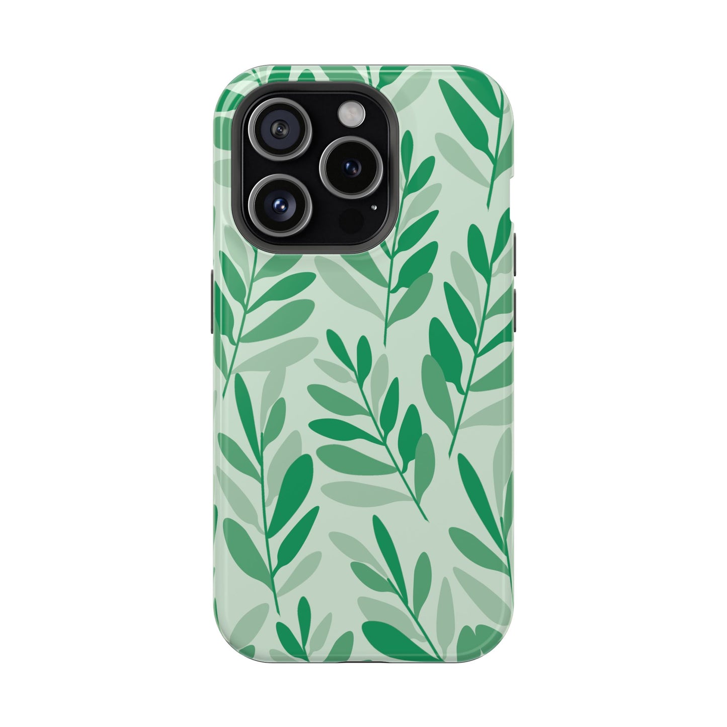 Green Leaf Pattern Phone Case – MagSafe Compatible for iPhone & Samsung Galaxy