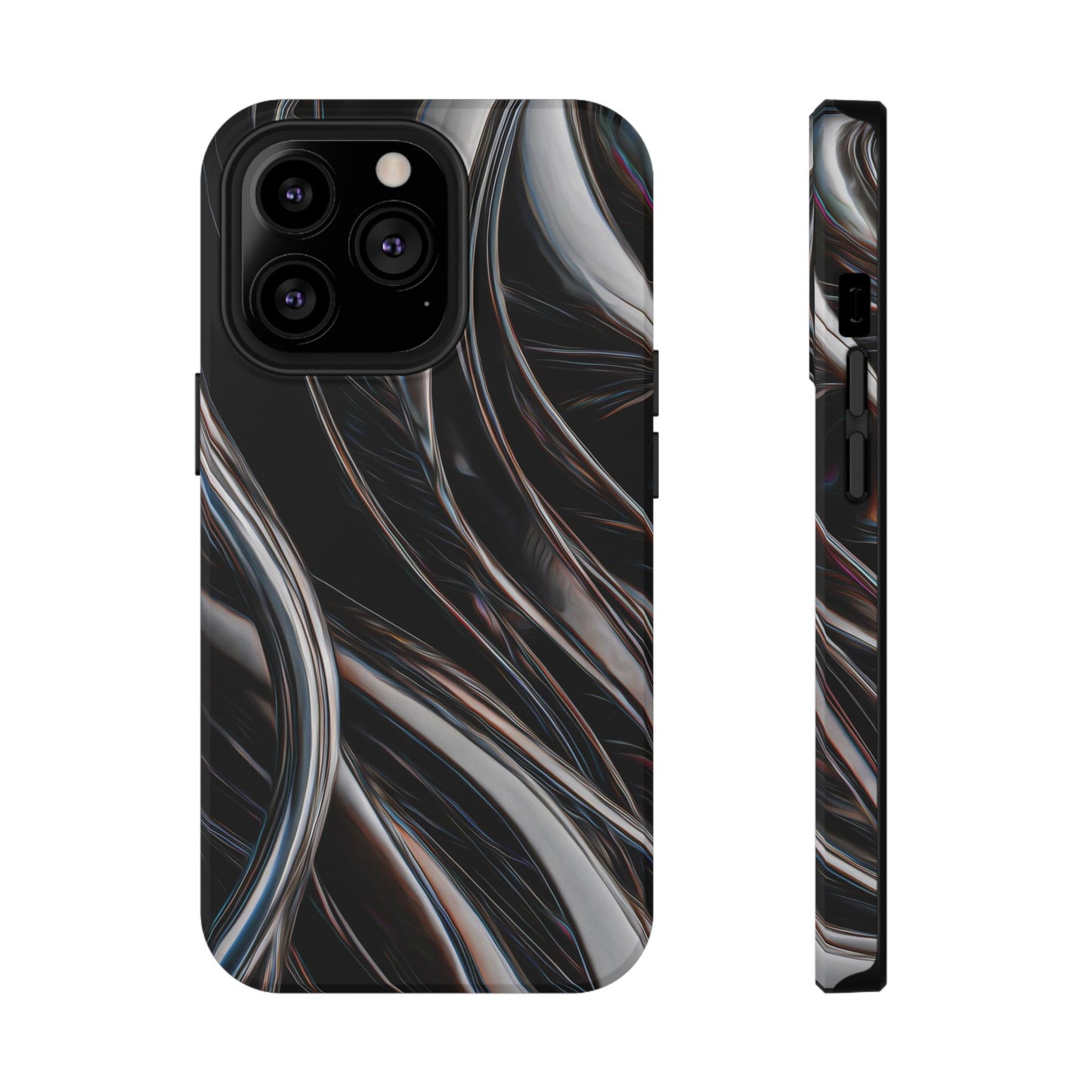 Black Metallic Streaks Phone Case – MagSafe Compatible for iPhone & Samsung Galaxy