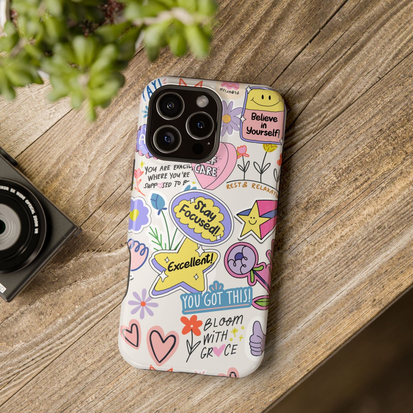 Motivational Doodle Collage Phone Case – MagSafe Compatible for iPhone & Samsung Galaxy