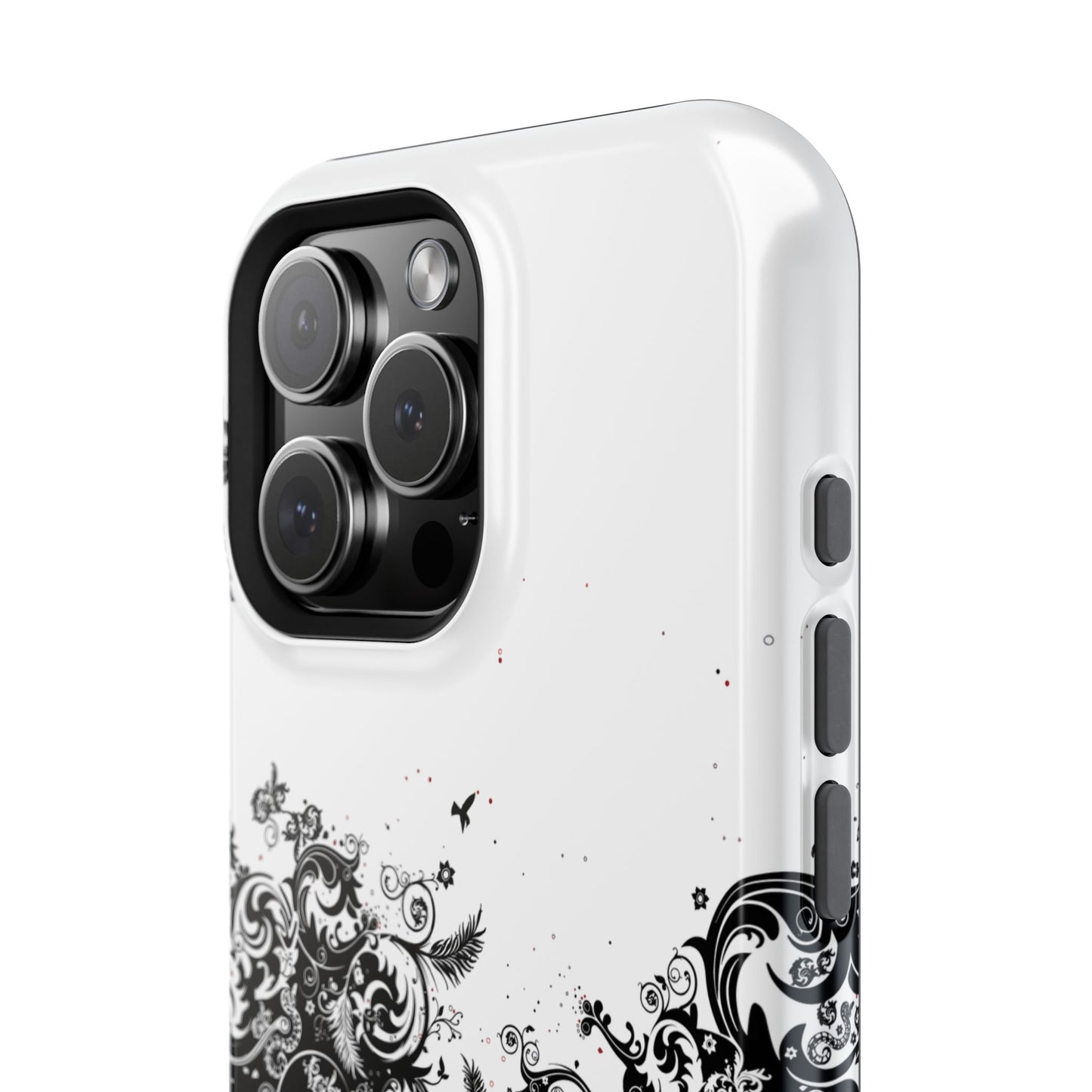 Ornate Black & White Floral Swirl Phone Case – MagSafe Compatible for iPhone & Samsung Galaxy