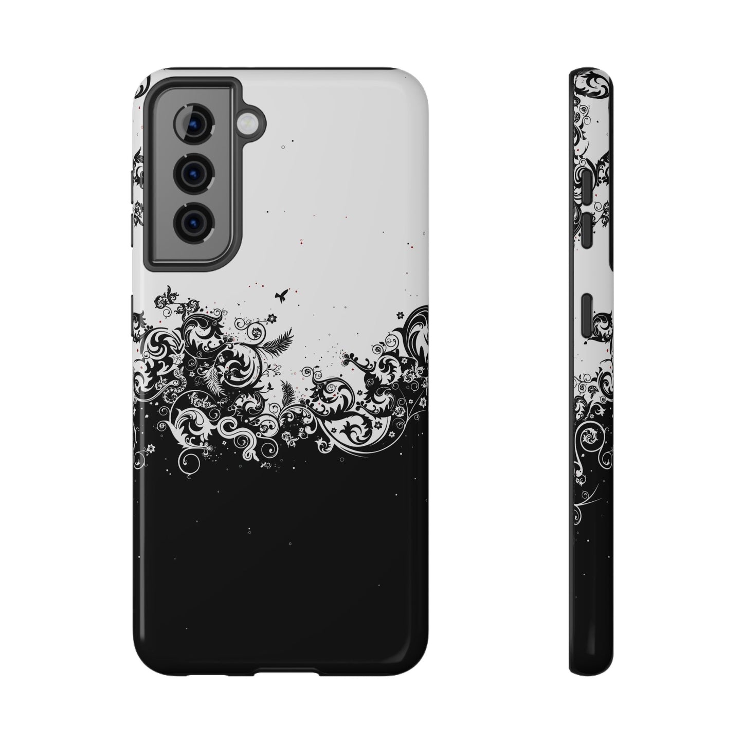 Ornate Black & White Floral Swirl Phone Case – MagSafe Compatible for iPhone & Samsung Galaxy