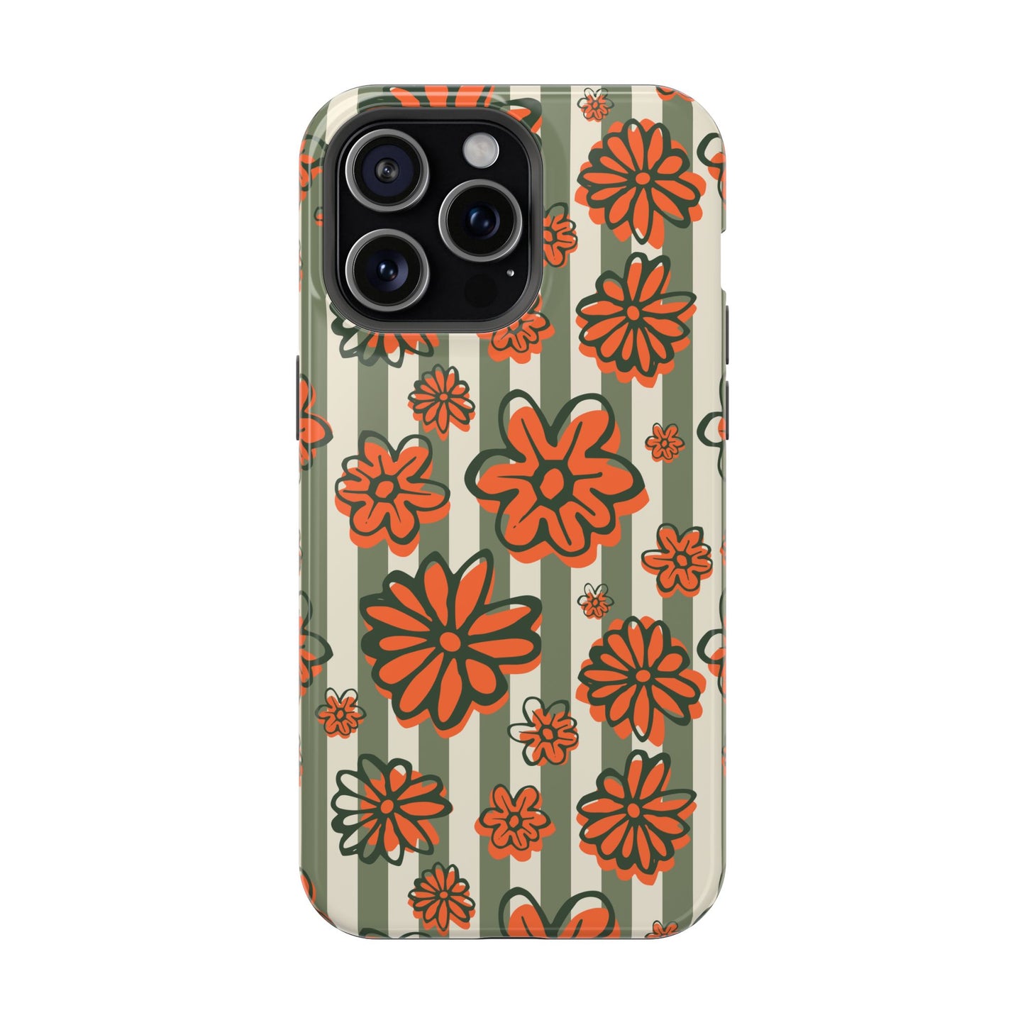 Retro Striped Floral Phone Case – MagSafe Compatible for iPhone & Samsung Galaxy