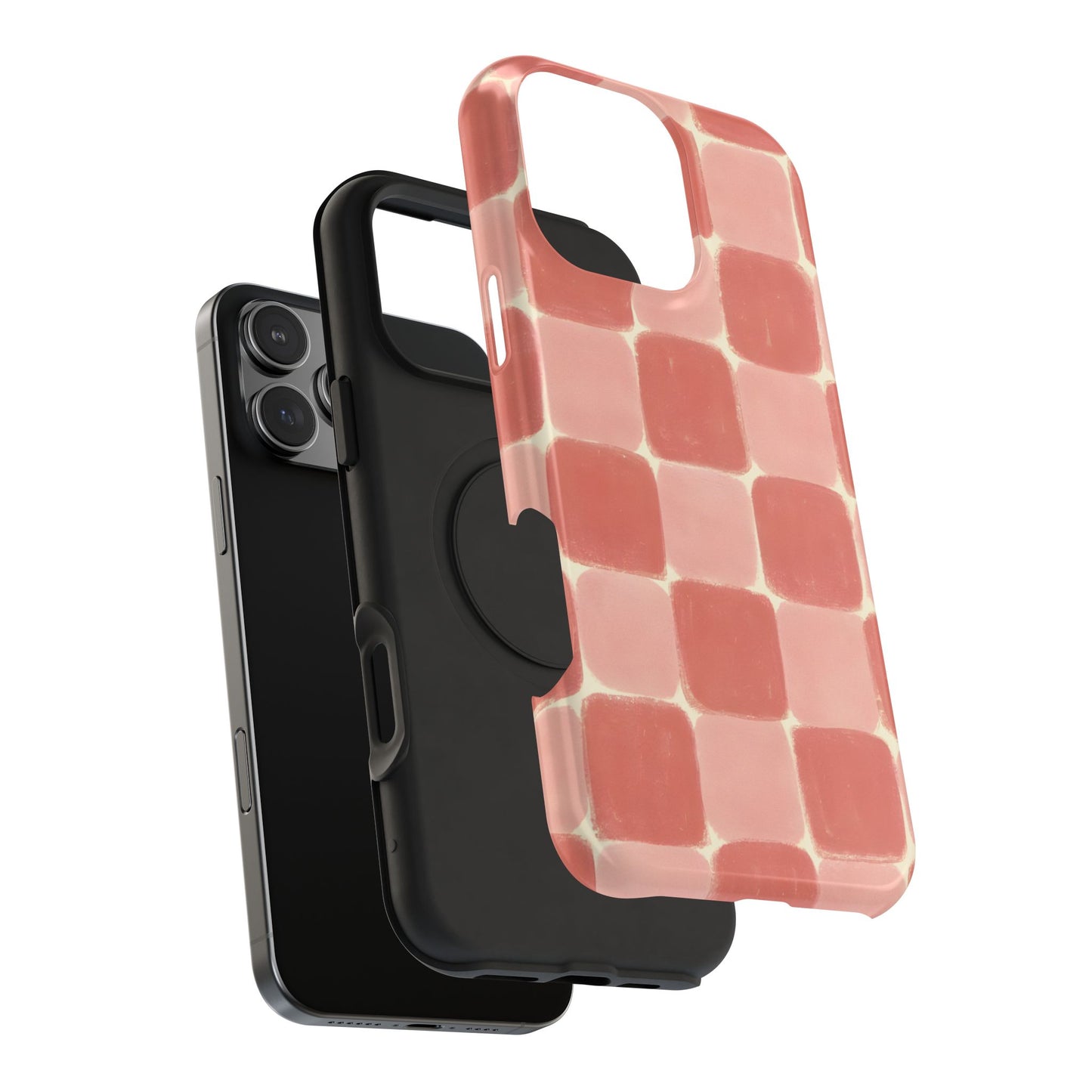 Blush Pink Checkerboard Phone Case – MagSafe Compatible for iPhone & Samsung Galaxy