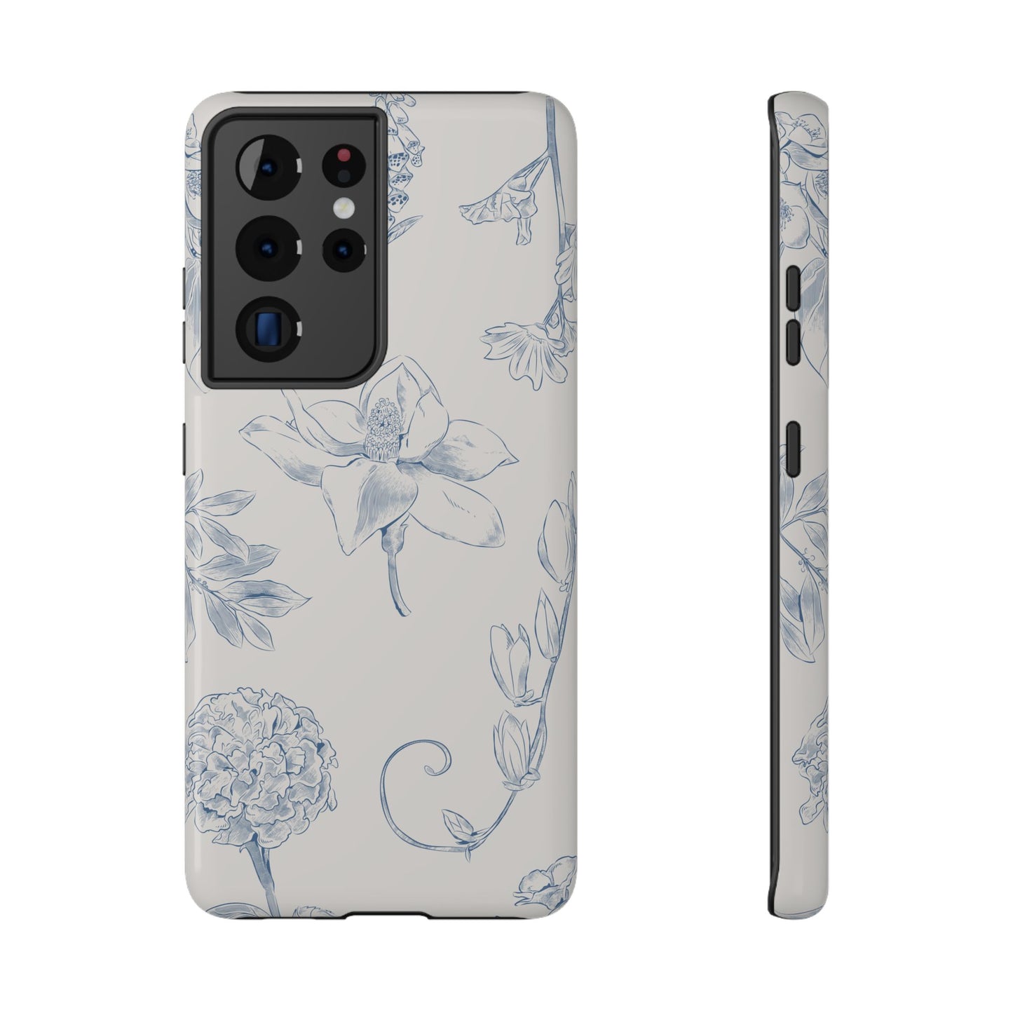 Vintage Blue Botanical Sketch Phone Case – MagSafe Compatible for iPhone & Samsung Galaxy