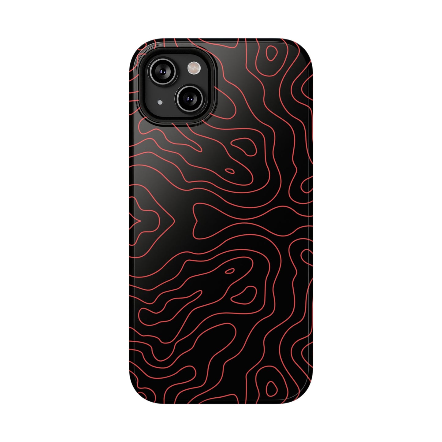 Topographic Lines Black & Red Phone Case – MagSafe Compatible for iPhone & Samsung Galaxy