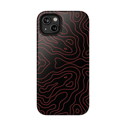 Topographic Lines Black & Red Phone Case – MagSafe Compatible for iPhone & Samsung Galaxy