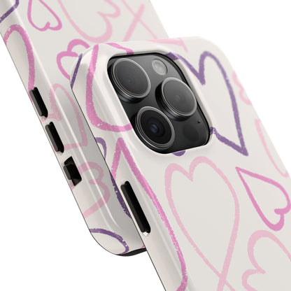 Cute Aesthetic Pink Heart Sketch for iPhone 11-16 All Sizes