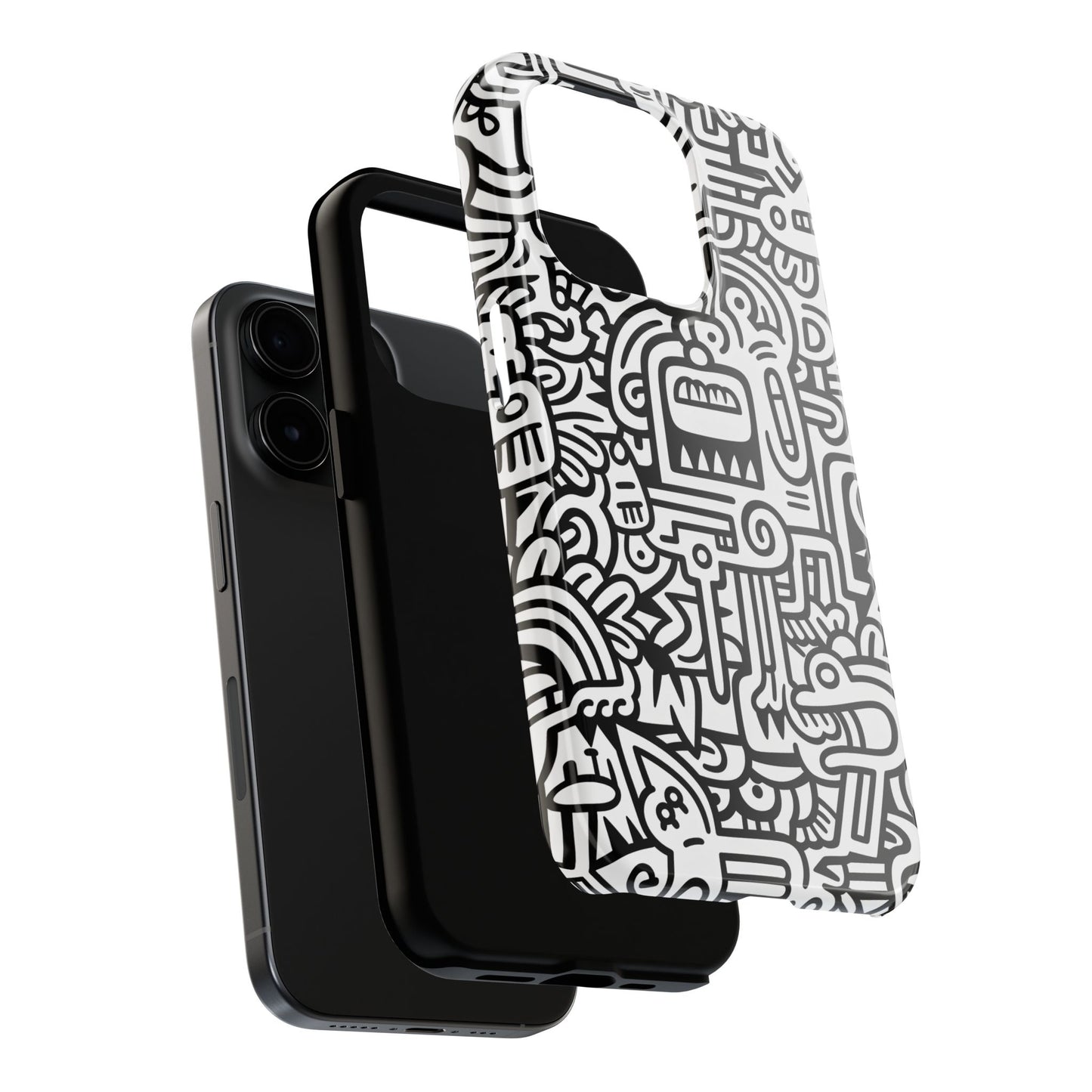 Black And White Doodle Tough Case - iPhone 15-11 All Sizes