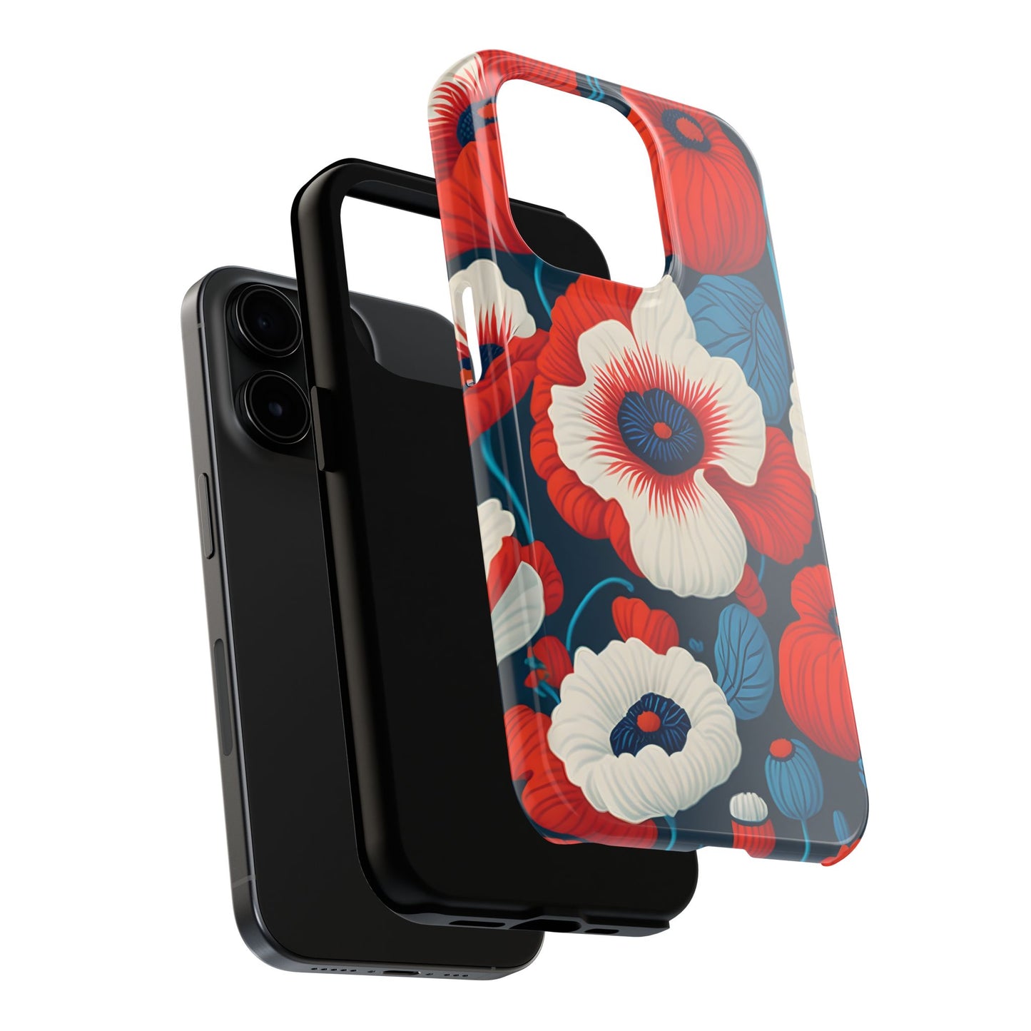 Cute Red And Blue Flower iPhone Case for iPhone 11-15 All Sizes