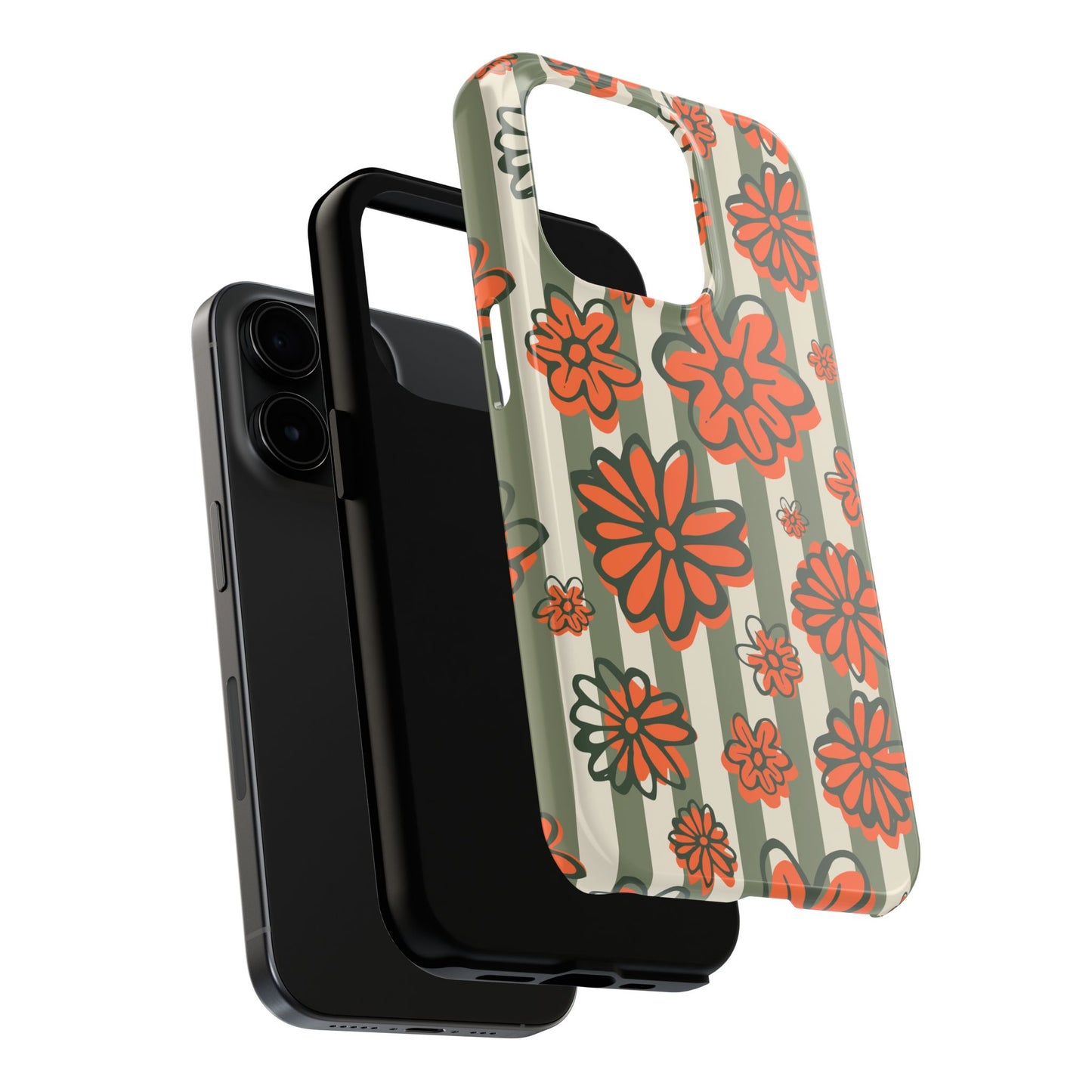 Simplistic Floral Striped Phone Case for iPhone 11-15 All Sizes