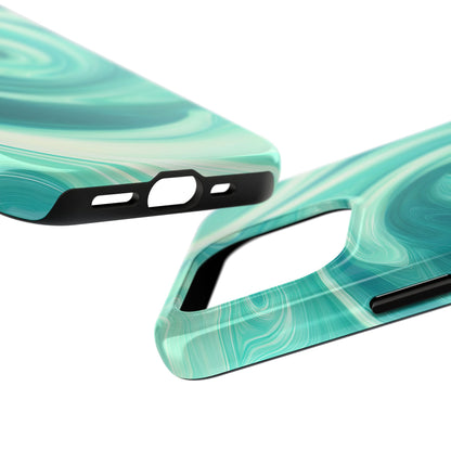 Turquoise Abstract Swirls Tough iPhone Case - iPhone 15-11 All Sizes