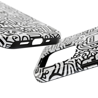 Black And White Doodle Tough Case - iPhone 15-11 All Sizes