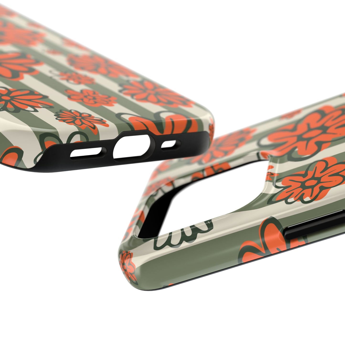 Simplistic Floral Striped Phone Case for iPhone 11-15 All Sizes