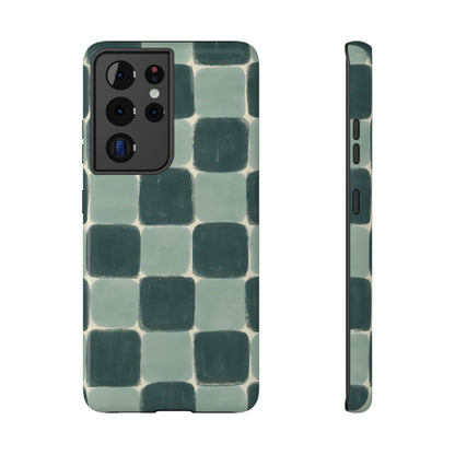 Green Checkerboard Retro Phone Case – MagSafe Compatible for iPhone & Samsung Galaxy