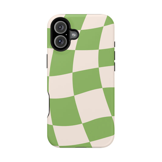 Green Wavy Checkerboard Aesthetic Phone Case – MagSafe Compatible for iPhone & Samsung Galaxy