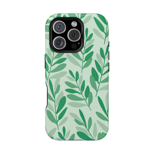 Green Leaf Pattern Phone Case – MagSafe Compatible for iPhone & Samsung Galaxy