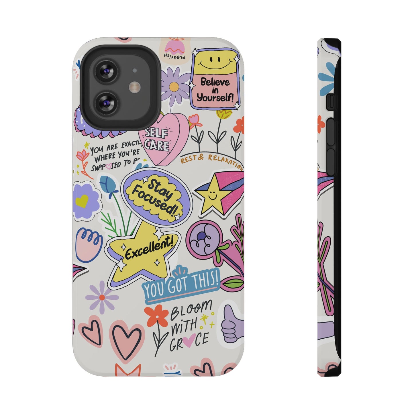 Motivational Doodle Collage Phone Case – MagSafe Compatible for iPhone & Samsung Galaxy