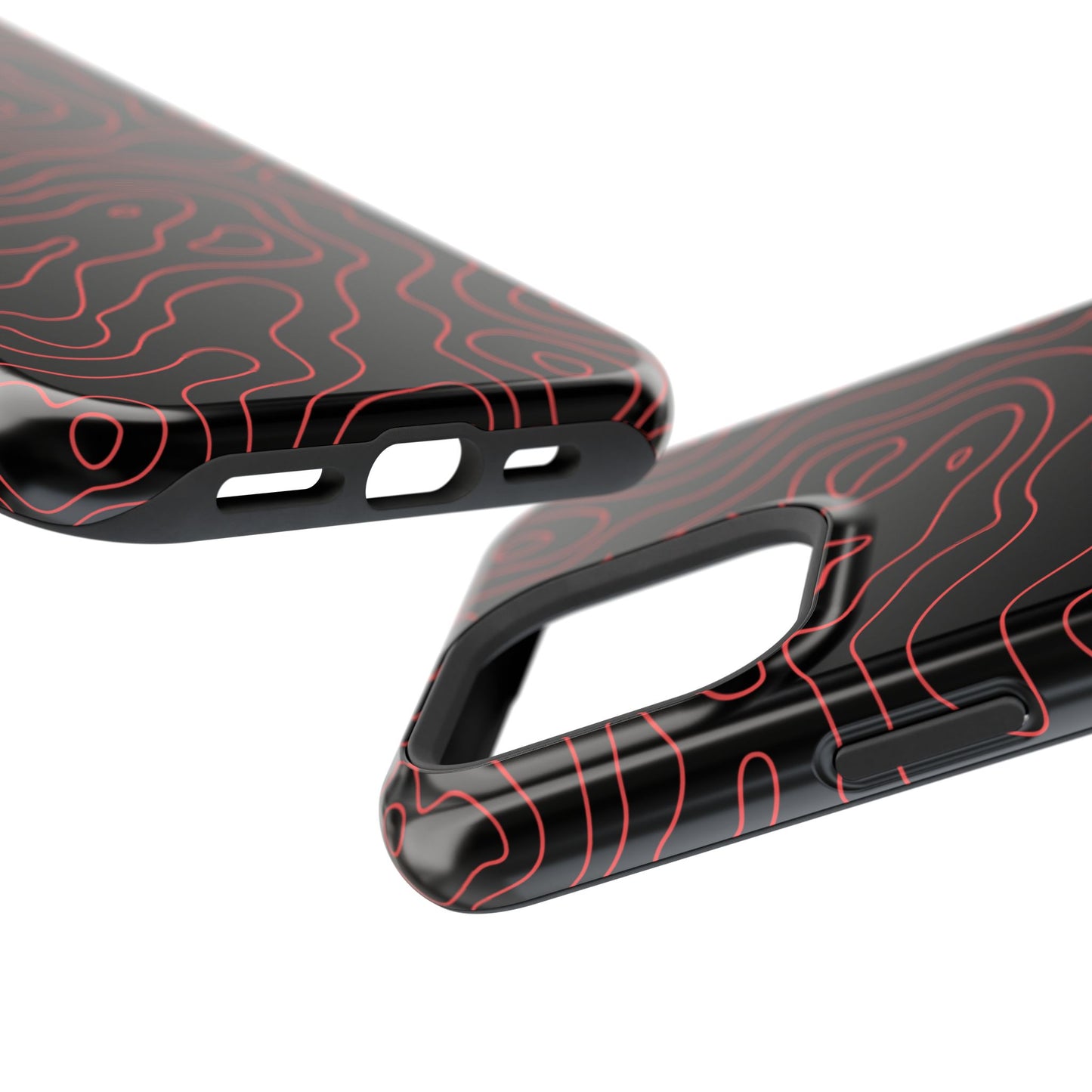 Topographic Lines Black & Red Phone Case – MagSafe Compatible for iPhone & Samsung Galaxy