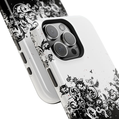 Ornate Black & White Floral Swirl Phone Case – MagSafe Compatible for iPhone & Samsung Galaxy