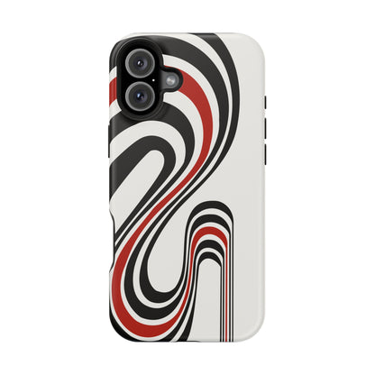 Retro Black & Red Wave Phone Case – MagSafe Compatible for iPhone & Samsung Galaxy