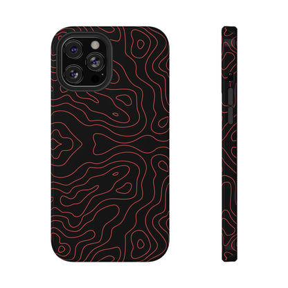 Topographic Lines Black & Red Phone Case – MagSafe Compatible for iPhone & Samsung Galaxy