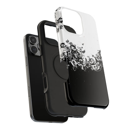Ornate Black & White Floral Swirl Phone Case – MagSafe Compatible for iPhone & Samsung Galaxy