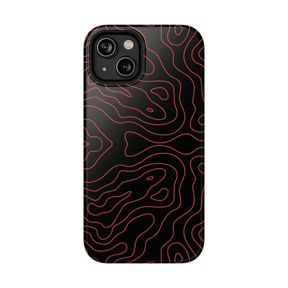Topographic Lines Black & Red Phone Case – MagSafe Compatible for iPhone & Samsung Galaxy