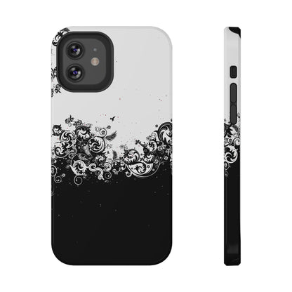 Ornate Black & White Floral Swirl Phone Case – MagSafe Compatible for iPhone & Samsung Galaxy