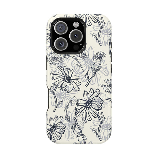 Monochrome Floral Sketch Phone Case – MagSafe Compatible for iPhone & Samsung Galaxy
