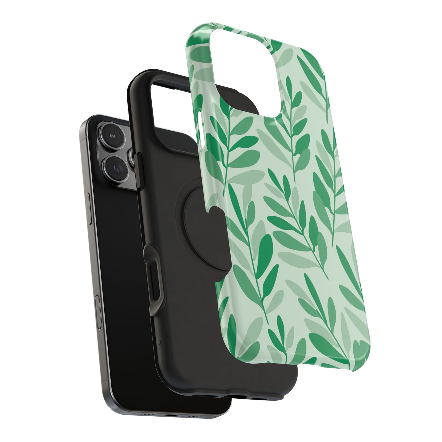 Green Leaf Pattern Phone Case – MagSafe Compatible for iPhone & Samsung Galaxy