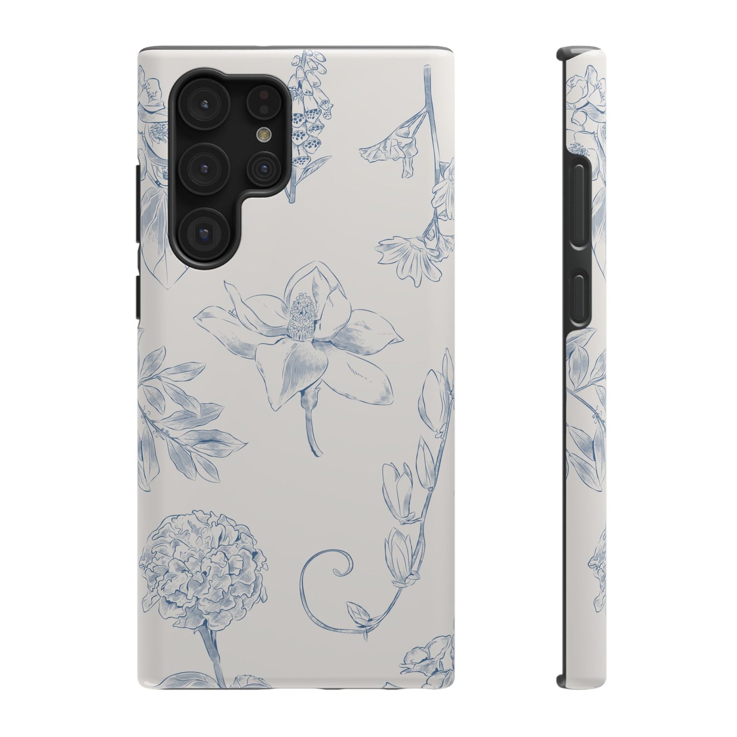Vintage Blue Botanical Sketch Phone Case – MagSafe Compatible for iPhone & Samsung Galaxy
