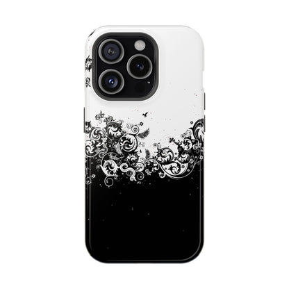 Ornate Black & White Floral Swirl Phone Case – MagSafe Compatible for iPhone & Samsung Galaxy
