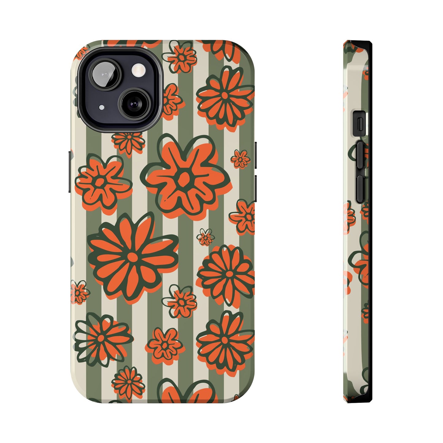 Simplistic Floral Striped Phone Case for iPhone 11-15 All Sizes