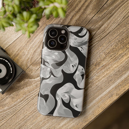 Abstract Monochrome Swirl Phone Case – MagSafe Compatible for iPhone & Samsung Galaxy