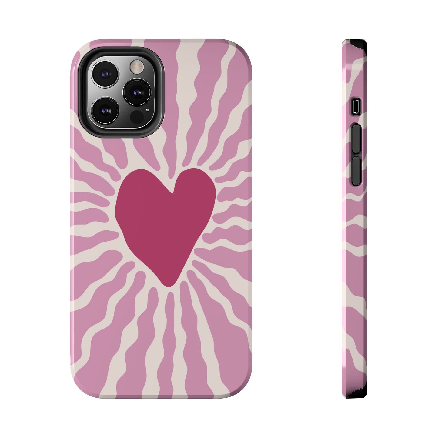 Cute Pink Heart Graphic Phone Case - iPhone 11-15 All Sizes