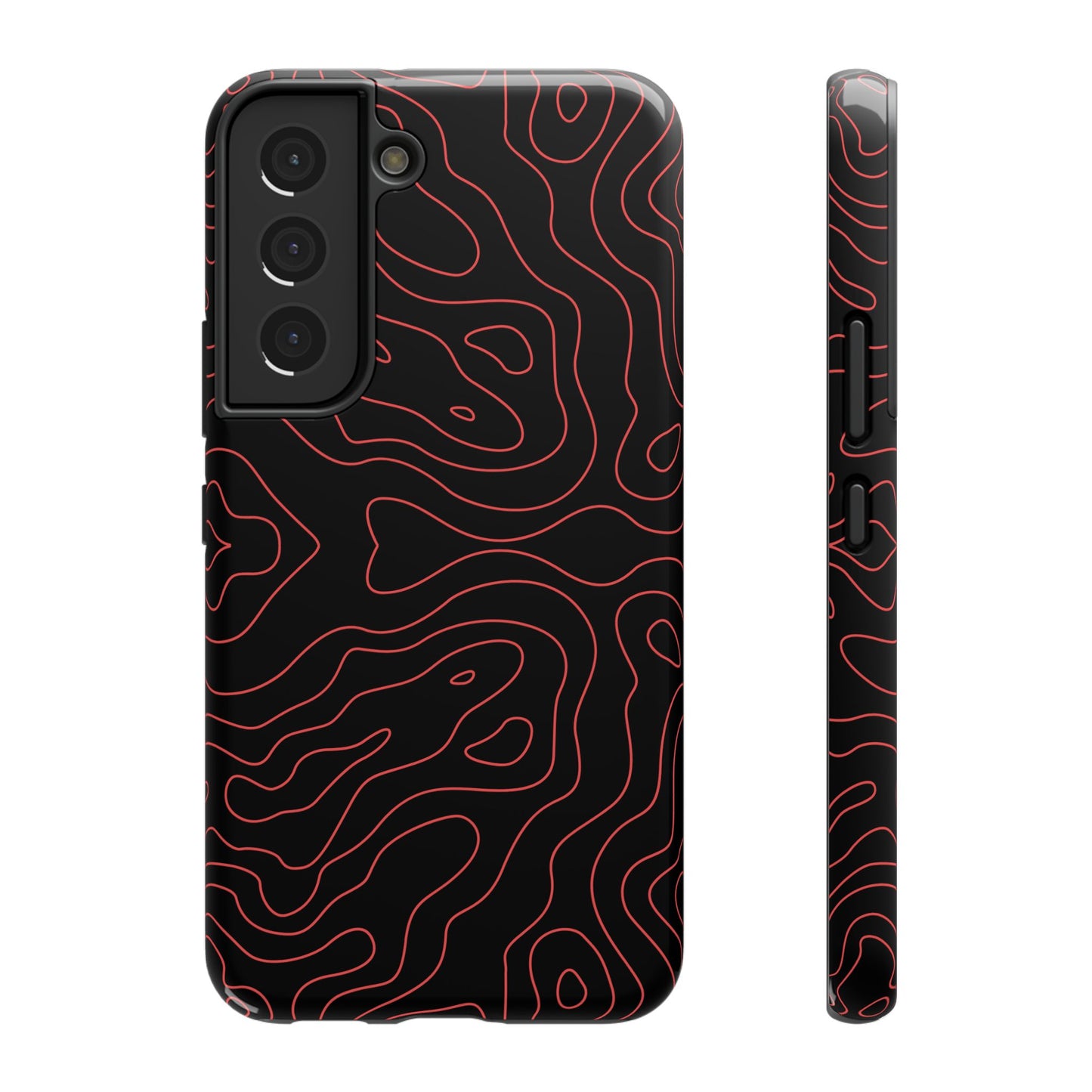 Topographic Lines Black & Red Phone Case – MagSafe Compatible for iPhone & Samsung Galaxy