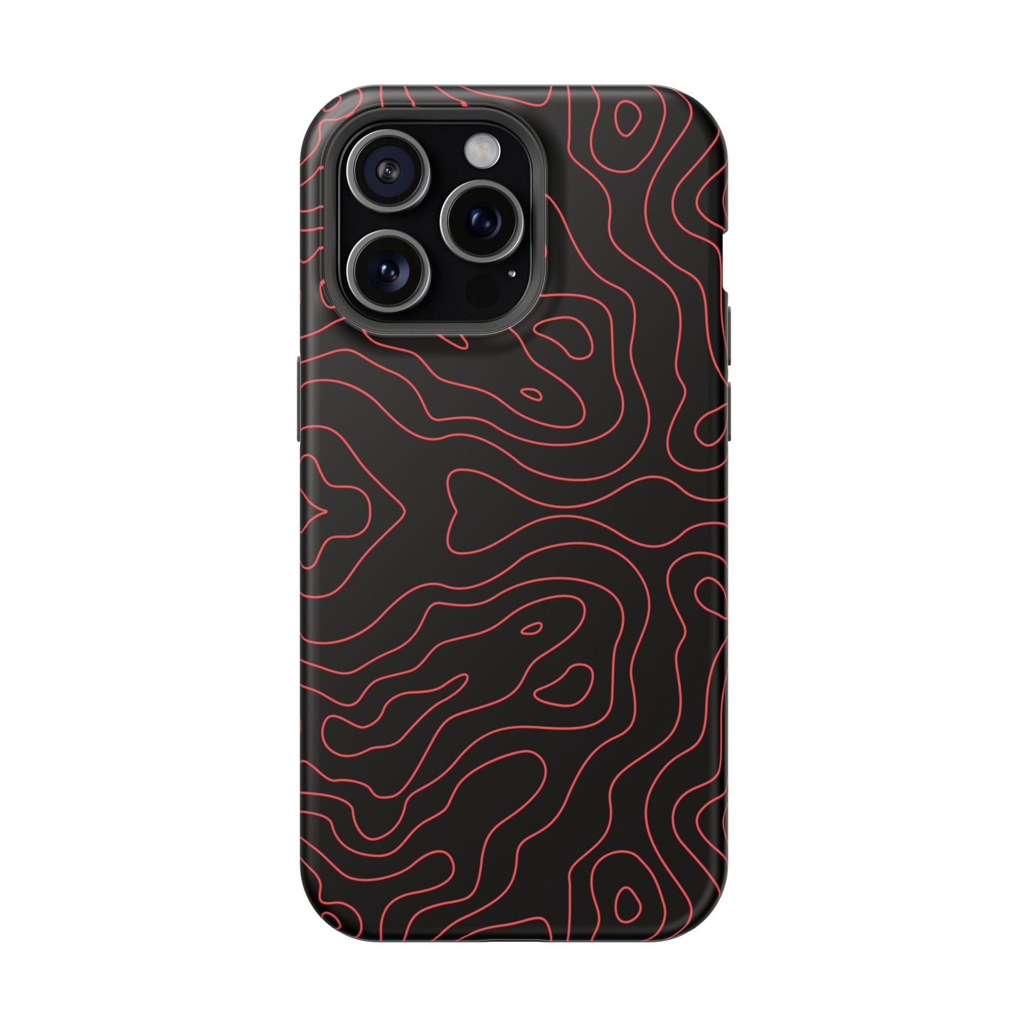 Topographic Lines Black & Red Phone Case – MagSafe Compatible for iPhone & Samsung Galaxy