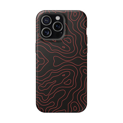 Topographic Lines Black & Red Phone Case – MagSafe Compatible for iPhone & Samsung Galaxy