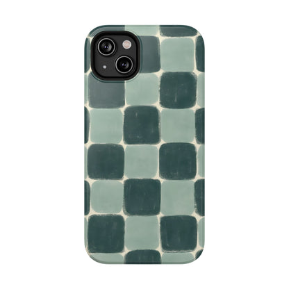 Green Checkerboard Retro Phone Case – MagSafe Compatible for iPhone & Samsung Galaxy