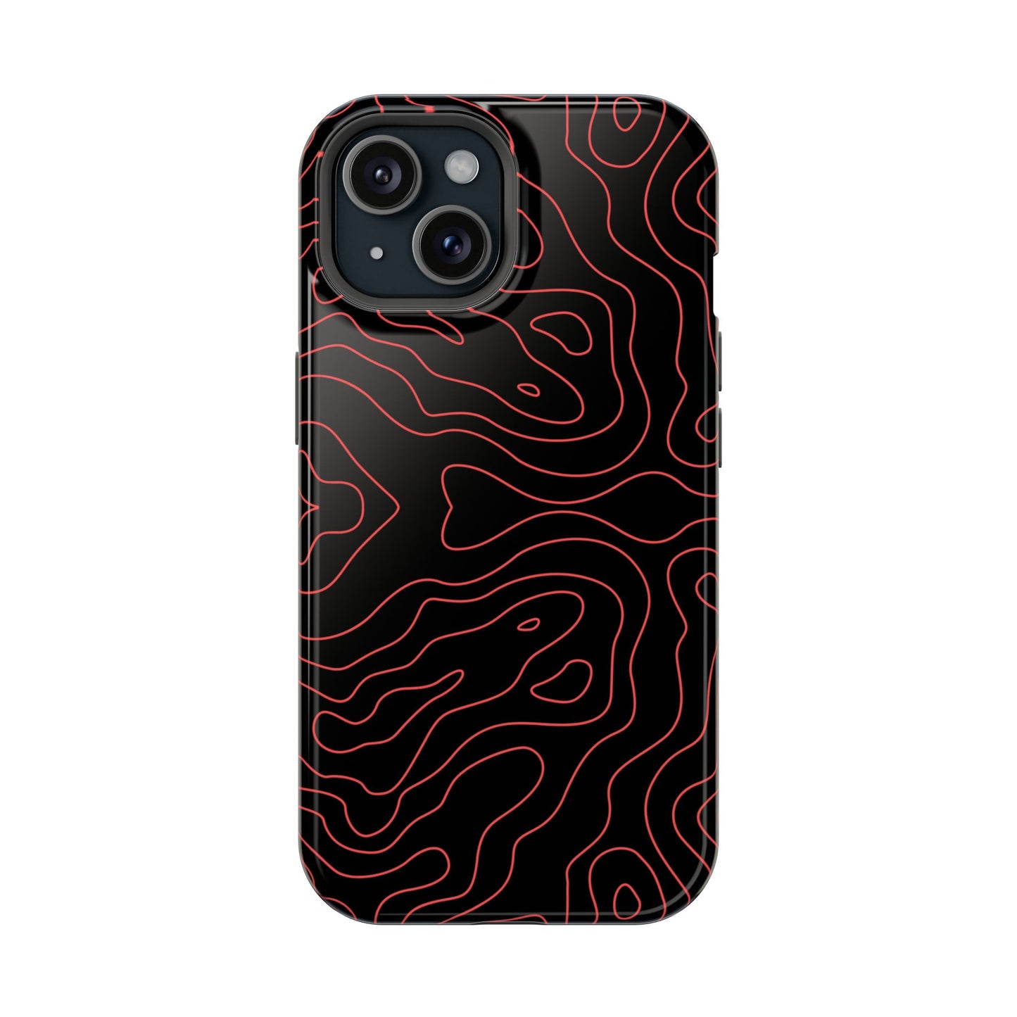 Topographic Lines Black & Red Phone Case – MagSafe Compatible for iPhone & Samsung Galaxy