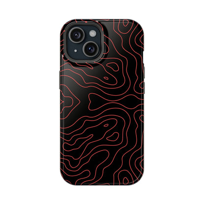 Topographic Lines Black & Red Phone Case – MagSafe Compatible for iPhone & Samsung Galaxy