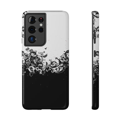 Ornate Black & White Floral Swirl Phone Case – MagSafe Compatible for iPhone & Samsung Galaxy