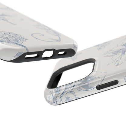 Vintage Blue Botanical Sketch Phone Case – MagSafe Compatible for iPhone & Samsung Galaxy