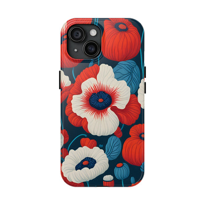 Cute Red And Blue Flower iPhone Case for iPhone 11-15 All Sizes