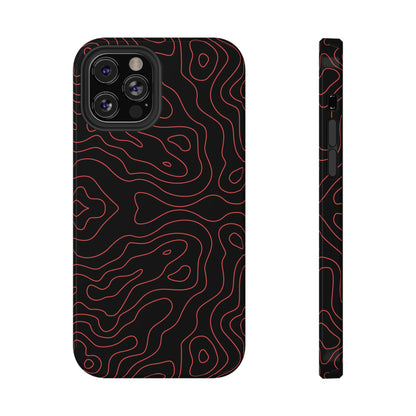 Topographic Lines Black & Red Phone Case – MagSafe Compatible for iPhone & Samsung Galaxy