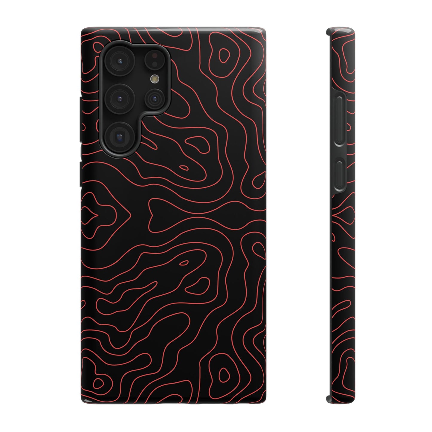 Topographic Lines Black & Red Phone Case – MagSafe Compatible for iPhone & Samsung Galaxy