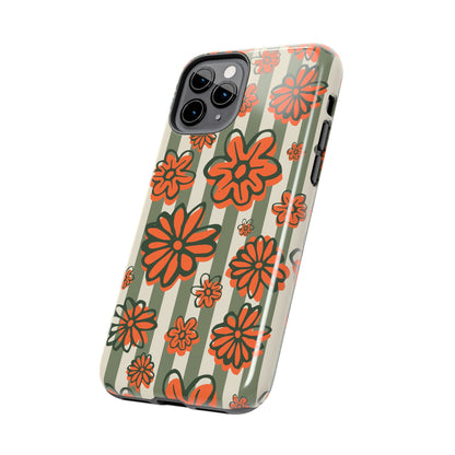 Simplistic Floral Striped Phone Case for iPhone 11-15 All Sizes