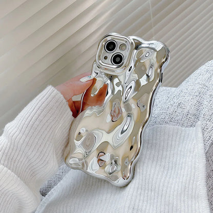 Wavy Chrome Silver Plating iPhone Case - Lens Protection