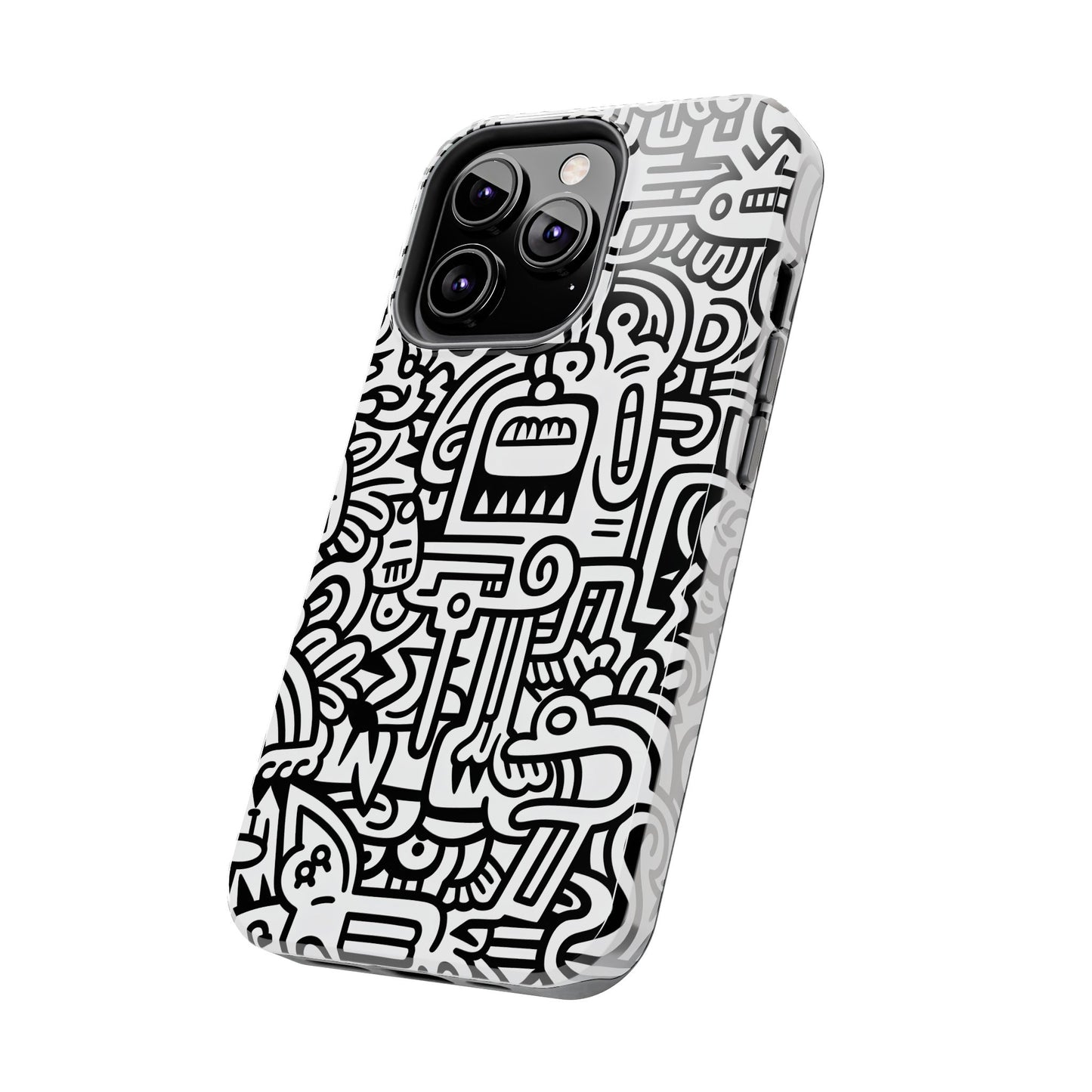 Black And White Doodle Tough Case - iPhone 15-11 All Sizes